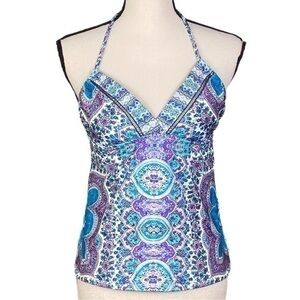 NANETTE LEPORE “Paros Paisley Honey” tankini swim top in size Medium. EUC